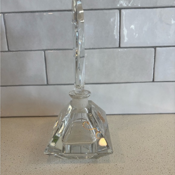 Vintage Heavy Lead Cut Crystal Perfume Decanter Bottle with Dauber Gold Flower - Picture 5 of 11